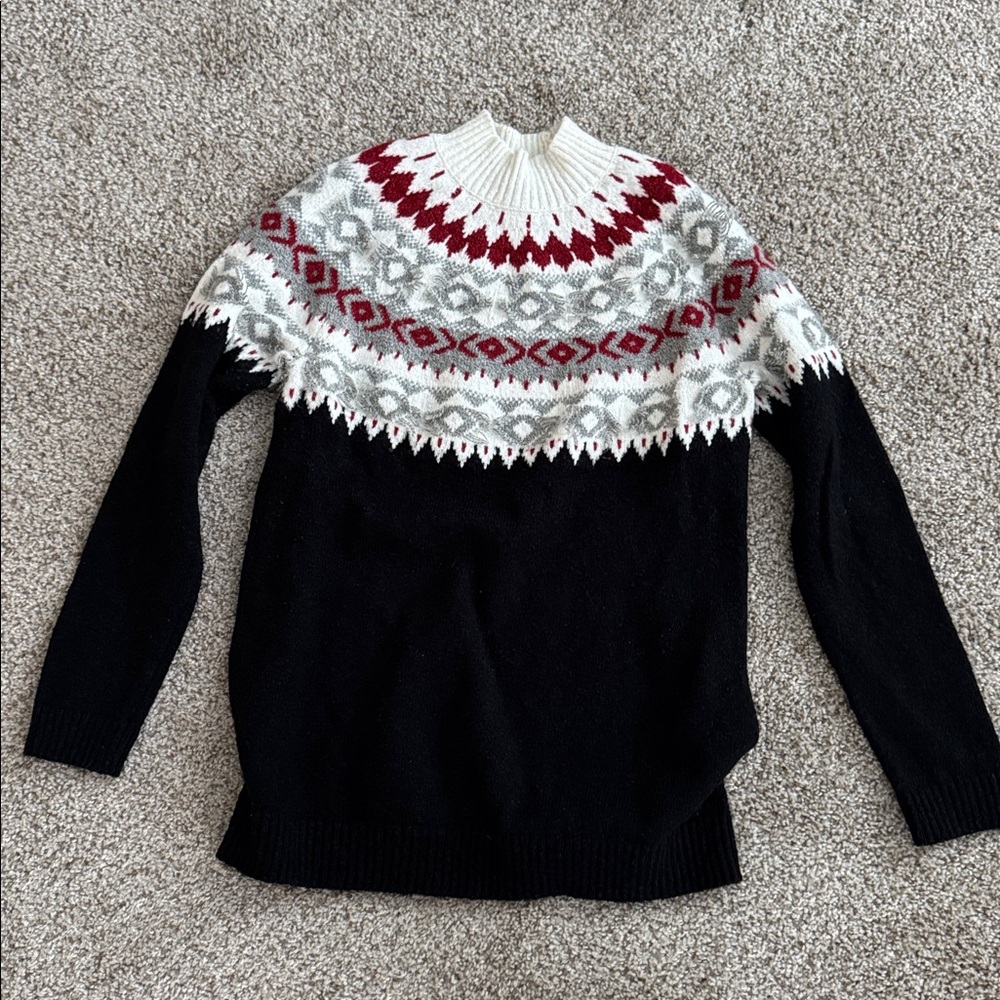 J. Jill Cream and Red and black Knit Sweater